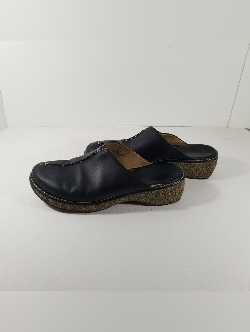 Clarks Wedge Clogs Mules Women's Size 9M Black Leather Shoes